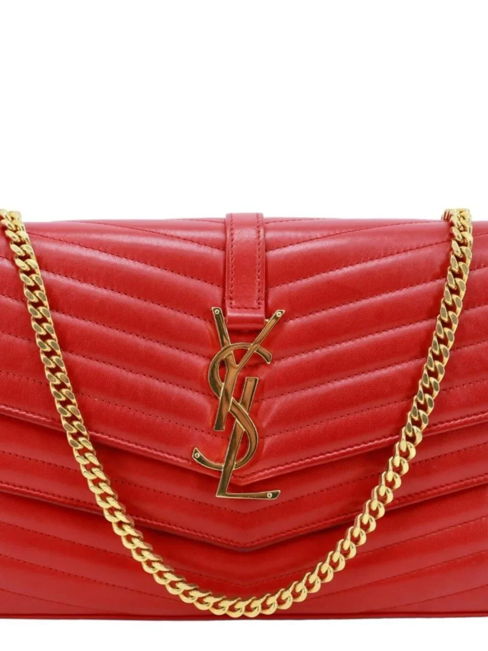 Yves Saint Laurent  Sulpice Matelasse Leather Wallet On Chain Red